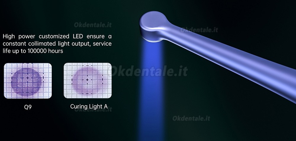 Lampada polimerizzatrice LED odontoiatrica Mecco Q9 con esposimetro integrato e rilevatore di carie